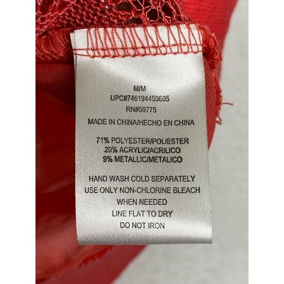 Rampage Womens Knit Blouse Red Striped Long Sleeve Scoop Neck Mesh Shimmer M New - Picture 5 of 6